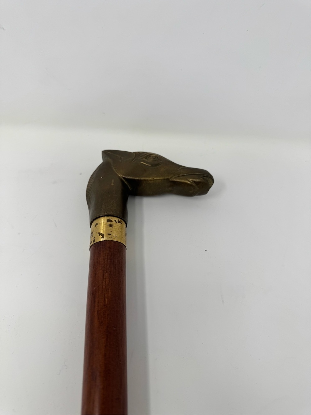 Vintage Brass Horse Head Walking Cane - Brown Wood collapsible 34“ preowned